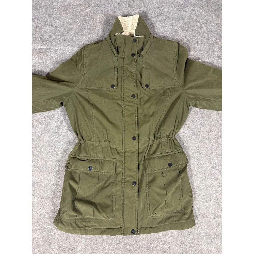 Debby Collection‎ Womens Olive Green Sherpa Lined Parka Jacket Small P